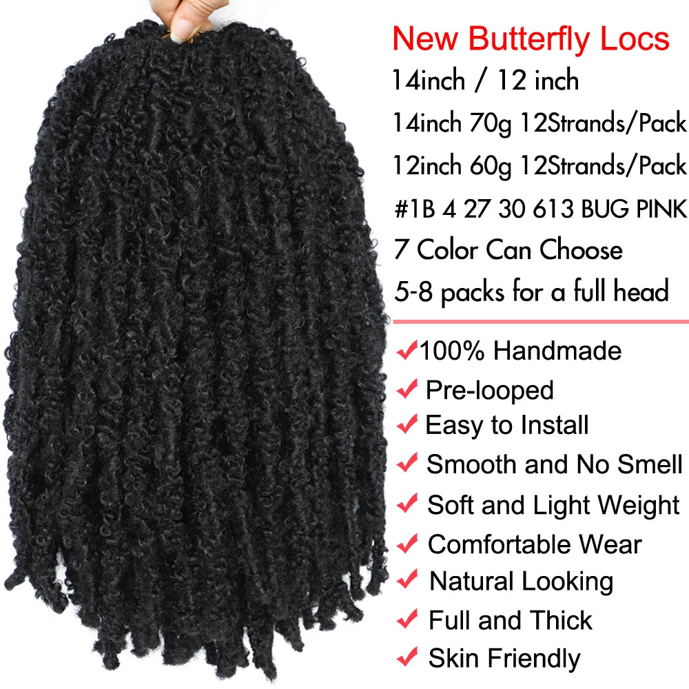 14 12 inch Butterfly Faux Locs Crochet Hair Braids Pre looped Distressed Goddess Butterfly Soft Locs Crochets Braids Cheveux Lok Secondary image