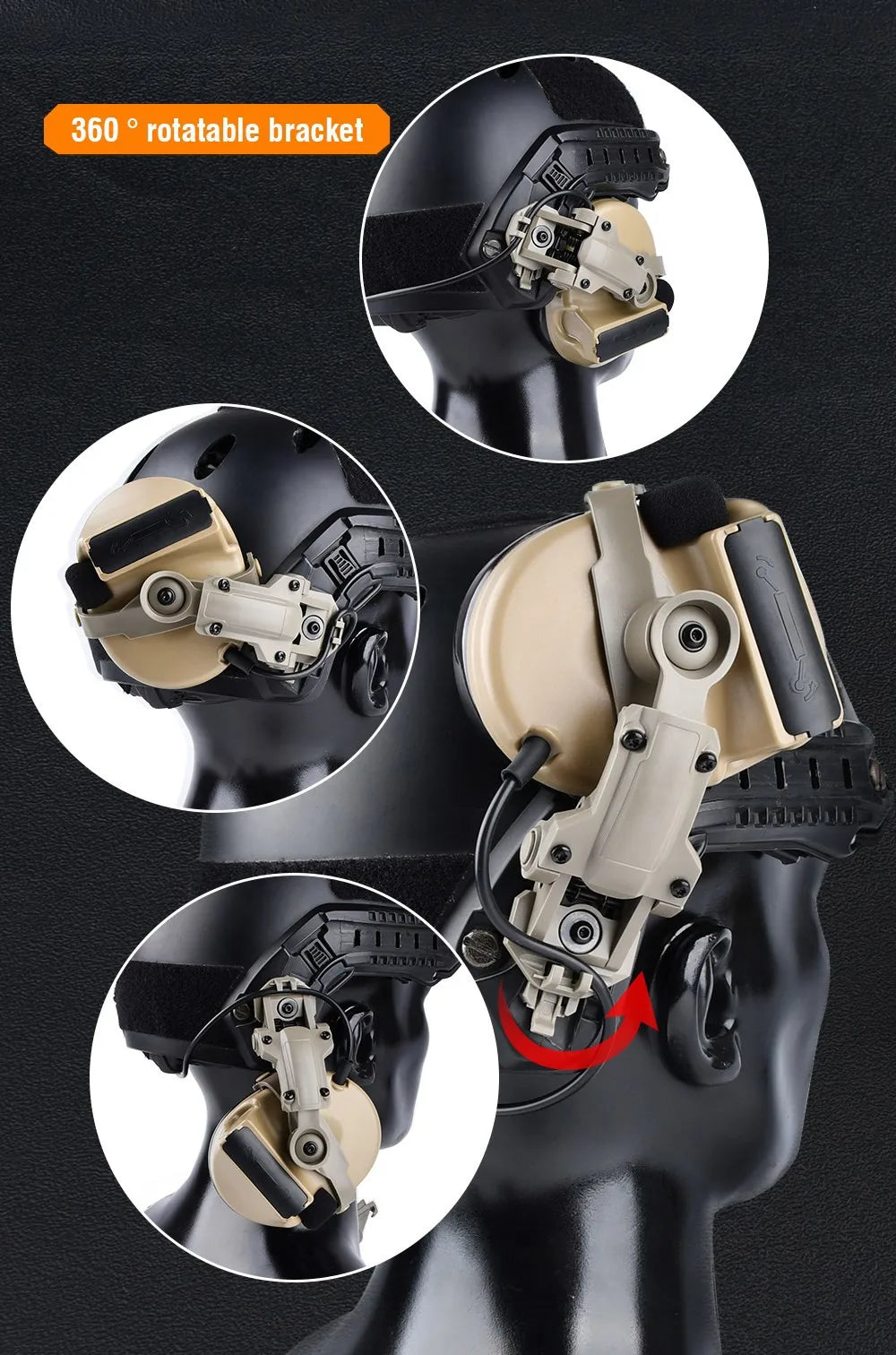 WADSN Tactical Fast Rotation Helmet Rail Mount Adapter Headset Bracket For Comtact Sordin Headphone Fit Wendy ARC Rail Base