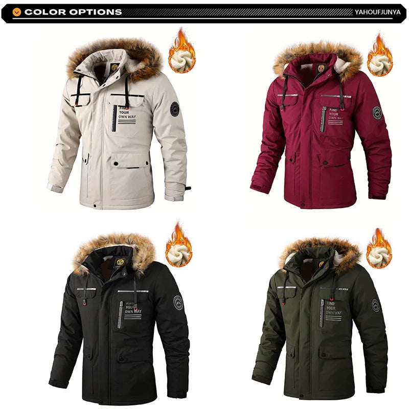 New Winter Men Outwear Fleece Warm Removable Hooded Hiking Jacket Men Outdoor Windproof Casual Fashion Jacket Coat Male Clothing