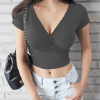 New Summer Black Sexy V-neck T-shirt Short Sleeve Y2k Crop Top Women Clothes Streetwear Korean Fashion Corset Tops Tshirts 2026