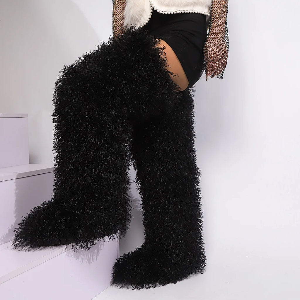 Women's Thigh High Mongolian Boots High Boots Winter New Fox Fur Snow Boots  Women's Boots Leg Warm Boots Non-Slip Soles