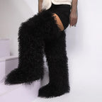 Women's Thigh High Mongolian Boots High Boots Winter New Fox Fur Snow Boots  Women's Boots Leg Warm Boots Non-Slip Soles