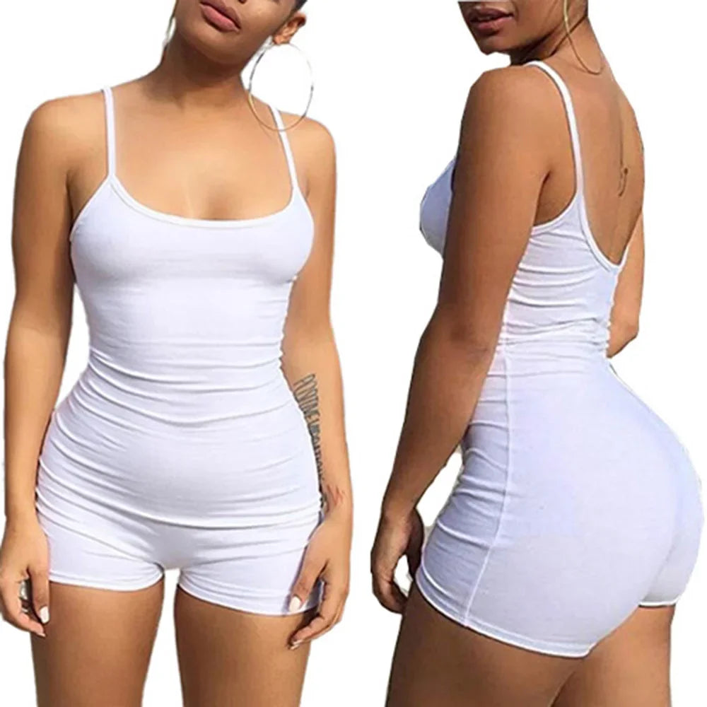 Women Spaghetti Rompers for Women Sexy Condole Super Short Playsuits Summer Solid Shorts Strap Low-Cut Back Romper Main image