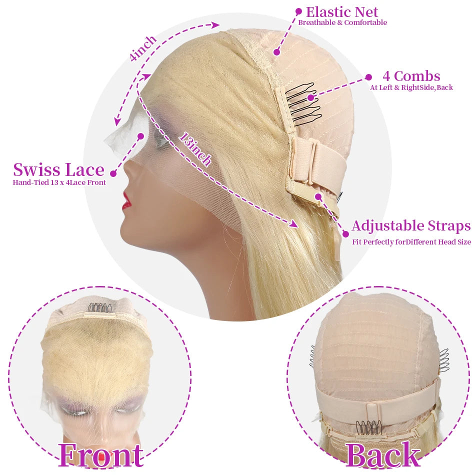 12 14 16 Inch 200 Density Straight Lace Front Human Hair wig Short Transparent 13x4 Bob Lace Frontal Wigs 613 Honey Blonde Remy
