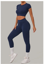 2PCS Yoga Set Gym Clothes Seamless Sportswear Yoga Suits Women Fitness Tracksuits Sports Short Sleeves Gym Leggings Sports Suits