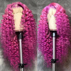 Rose Pink Small Curls Lace Front Wig 13x4 HD Deep Wave Frontal Wig for Women Synthetic Lace Frontal Wig Pre Plucked Daily