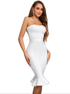 Ruffle Hem Strapless Sweetheart Bodycon Bandage Dress For Cocktail Party