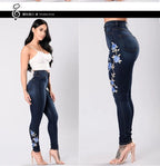 New Women's High Waist Embroidered Jeans Fashion Slim Stretch Denim Pencil Pants Street Trendy Trousers S-3XL Drop Shipping