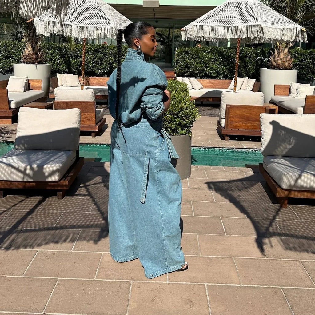 Denim Two Piece Sets Women Coat Jacket Wide Leg Pants Jeans Suits Matching Sets Trousers Outfits 2025/2026 Y2k Streetwear Party