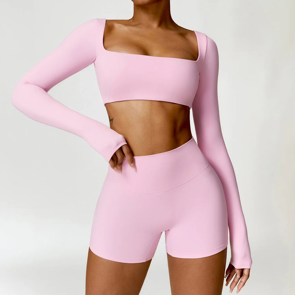 2-Piece Quick Dry Yoga Set – Long Sleeve Gym Outfit