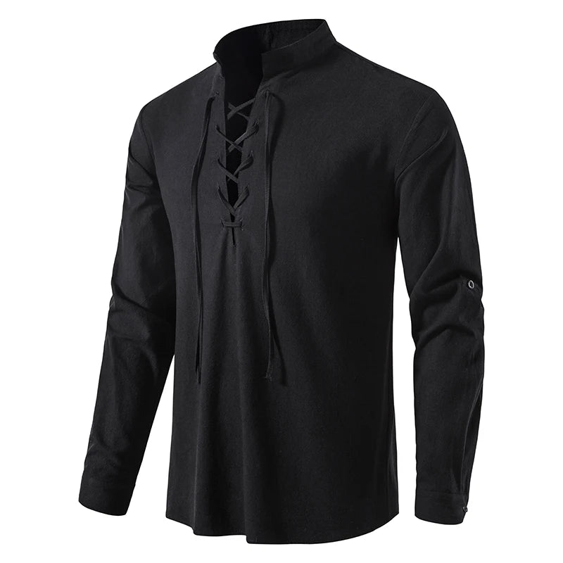 New Men's Casual Blouse Cotton Linen Shirt Tops Long Sleeve Tee Shirt Spring Autumn Slanted Placket Vintage Yoga Shirts