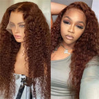 Chocolate Brown Body Wave Lace Front Wig Human Hair 220 Density Frontal Lace Wigs 30 Inch 13x6 HD Transparent Lace Human Wigs