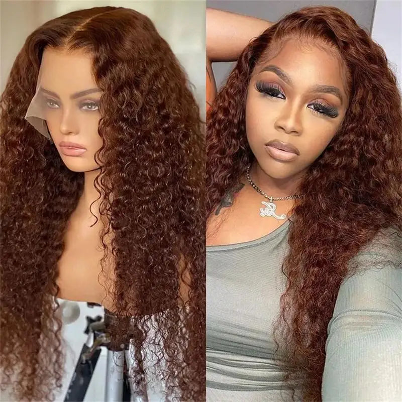 Chocolate Brown Body Wave Lace Front Wig Human Hair 220 Density Frontal Lace Wigs 30 Inch 13x6 HD Transparent Lace Human Wigs