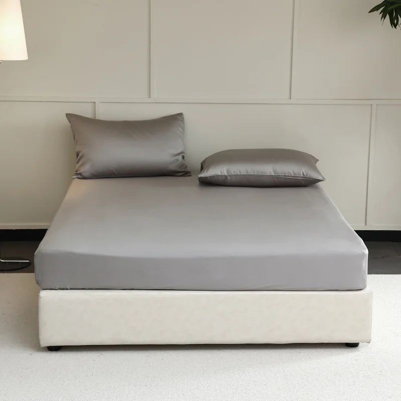 Mulberry Silk Fitted Bed Sheet with Elastic Bands Luxury Mattress Cover Single Double King Queen Size Bed Cover 100/140/200/220