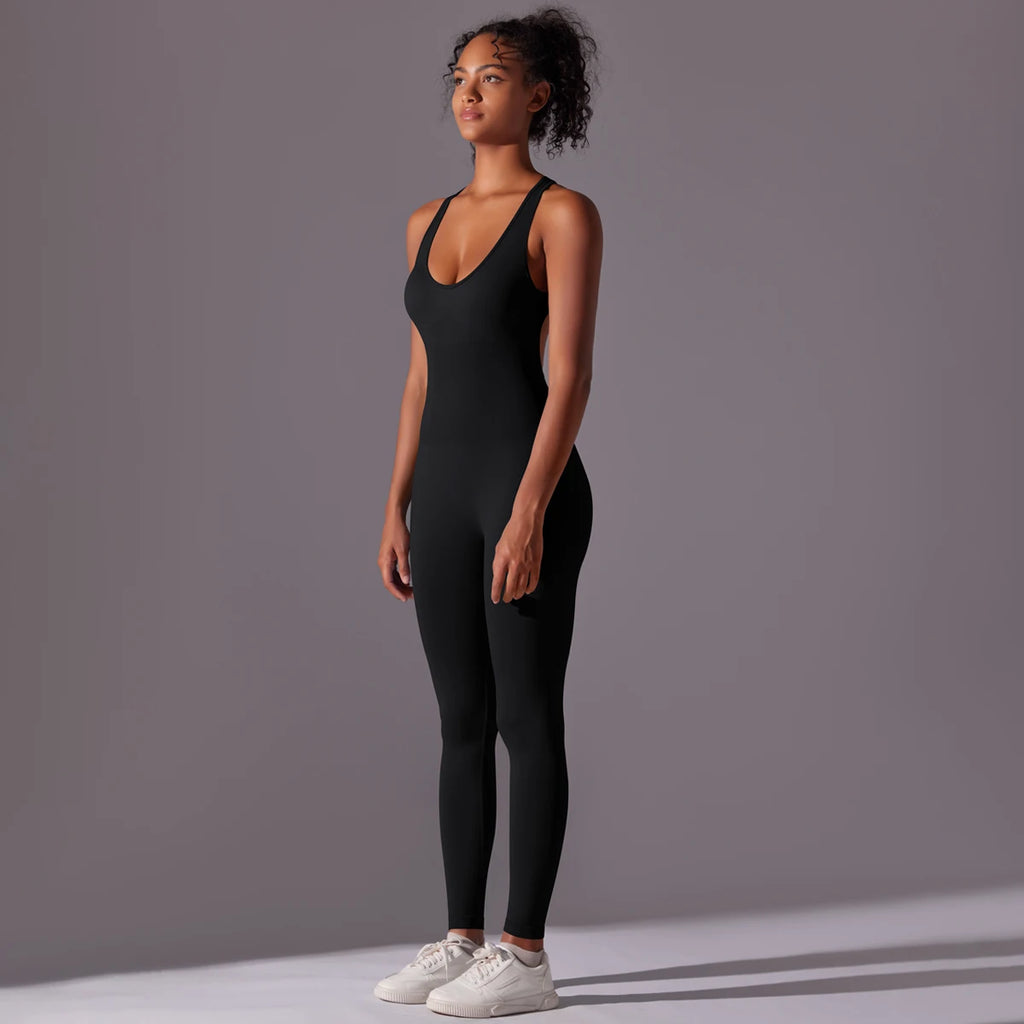 Sexy Back V Jumpsuit Gym Set Women Training Yoga Suit Sportswear Women Sports Jumpsuit Fitness Rompers Stretch Workout Bodysuits