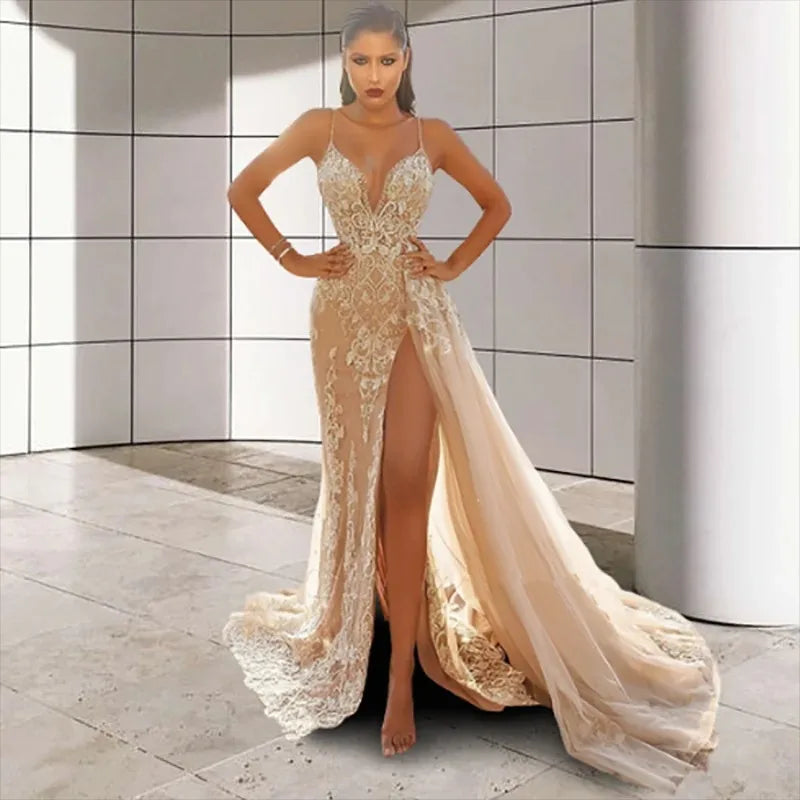 Wedding Party Dress Female Evening Elegant Sexy Deep V Neck Strap Sleeveless Sequined Long Maxi Dresses for Women 2026 Main image