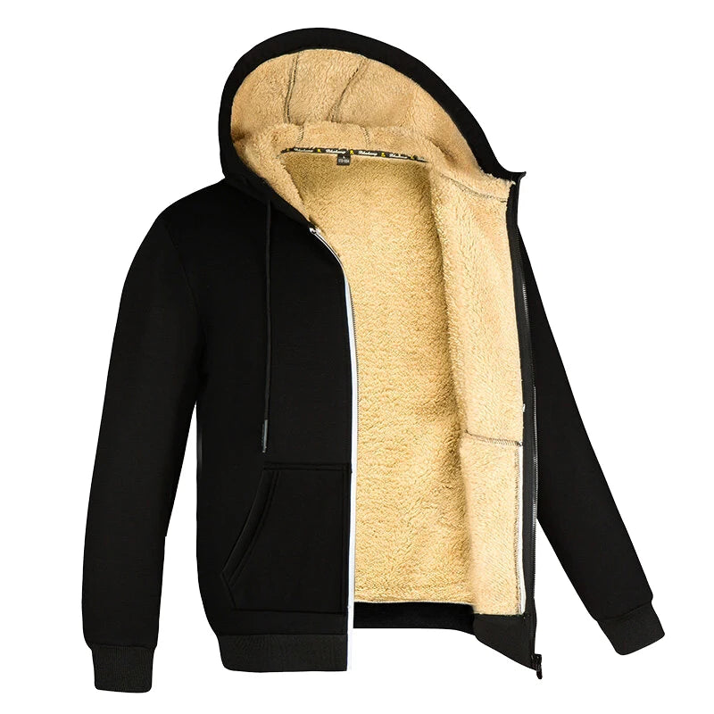 Winter Lambswool Zipper Hoodies Thicken Warm Jackets Long Sleeve Sweatshirts Casual Sports Fleece Black Coats Hooded Men Coat To Main image
