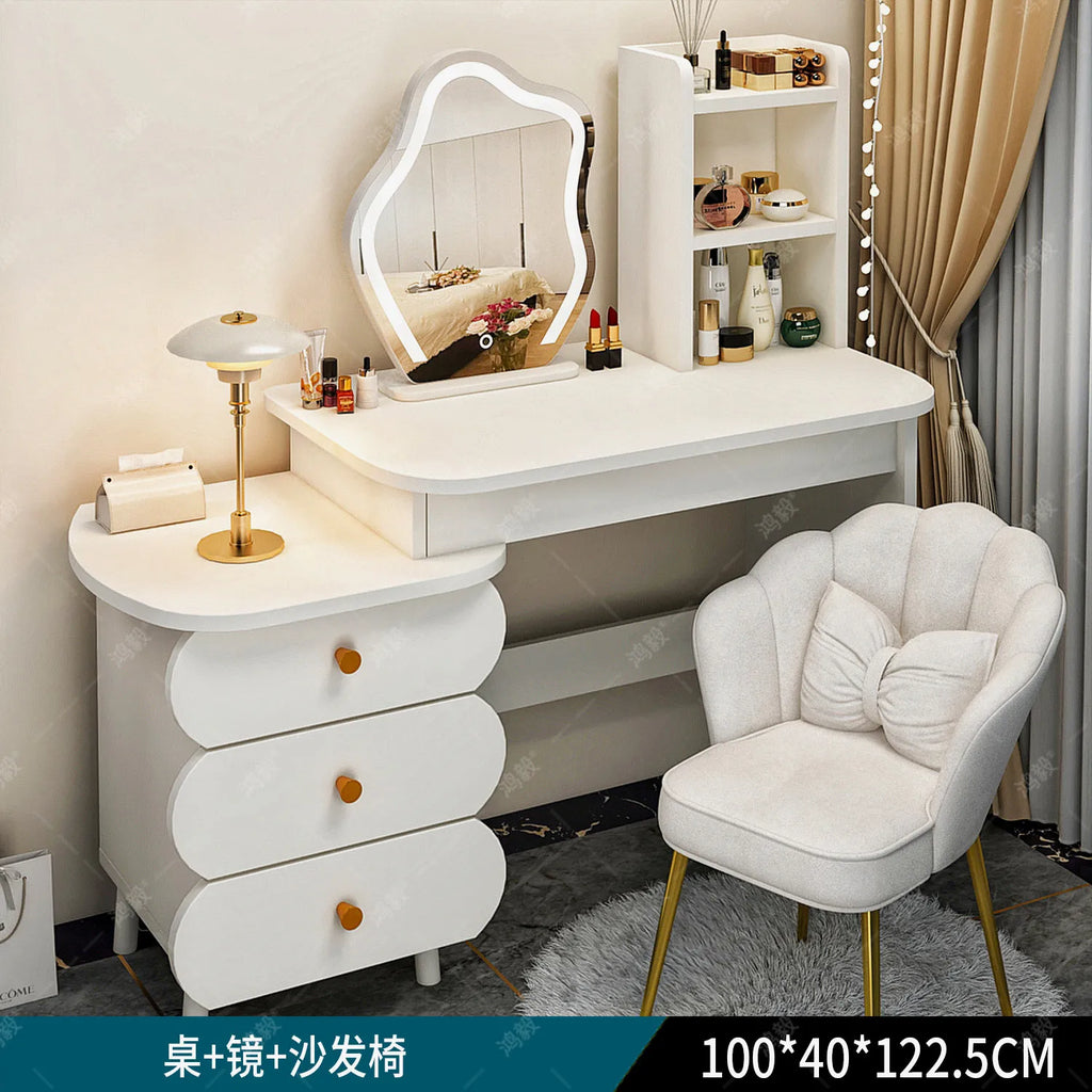 Bedroom Mirror Dressing Table Desk White Drawers Light Makeup Vanity Wood Room Penteadeira Com Espelho Dresser Furniture