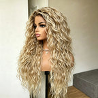 Glueless Soft Women's Ombre Blond Kinky Curly Wig 26 Inch Long 180 Density Pre-plucked Synthetic Lace Front with Baby Hair for D