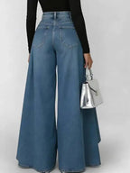 SHENGPALAE European And American Style Loose Solid Color Printed Button Straight Leg Jeans For Women 2026 Spring New 05E01378
