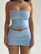 Dulzura Women 2026 Spring Tube Tops Mini Skirts Party Club Two Piece Matching Sets Vacation Outfits Wholesale Items For Business