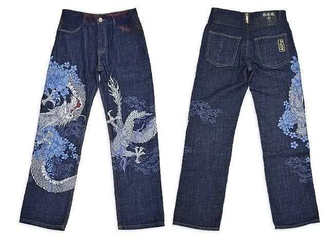 American Japanese Retro Selvedge Jeans Man Y2K High-end Brand Natural Indigo Dip Dyeing Harajuku Mopping Pants