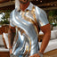 Men's Geometric 3D Print Polo Shirts Short Sleeve Collared Casual Athleisure Daily Wear Buttons Blue Gold for Spring & Summer