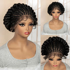 New Synthetic Full Lace Handmade Bantu Braided Wigs African Hair Wig for Black Women Short Cute Knotless Box Braiding Wig
