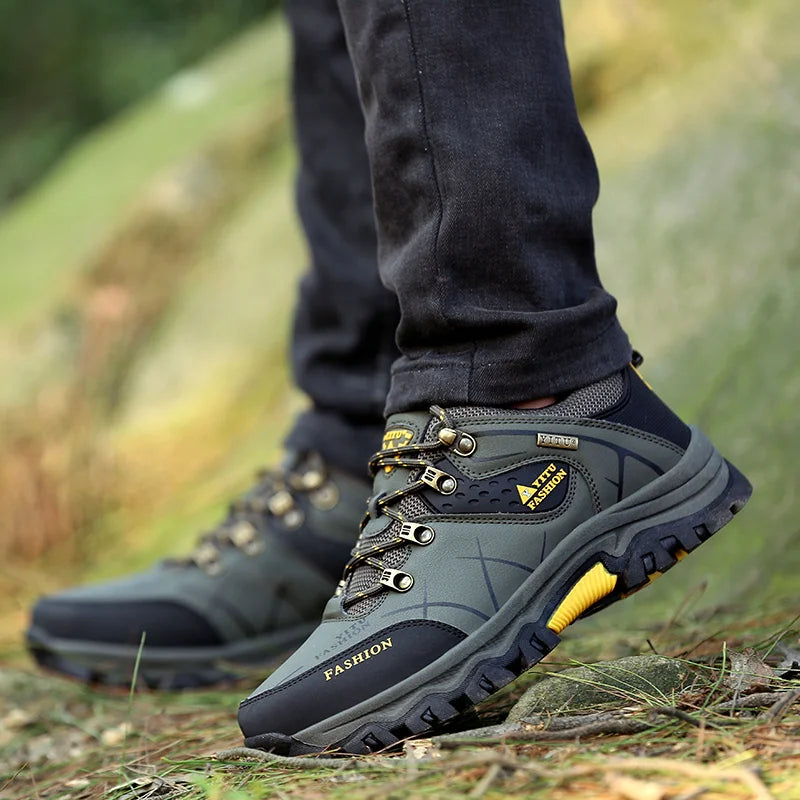 Shoes for Men 2026 New Men Sneakers Leather Waterproof Mountaineering Camping Hiking Shoes Thick Sole Comfortable Running Shoes