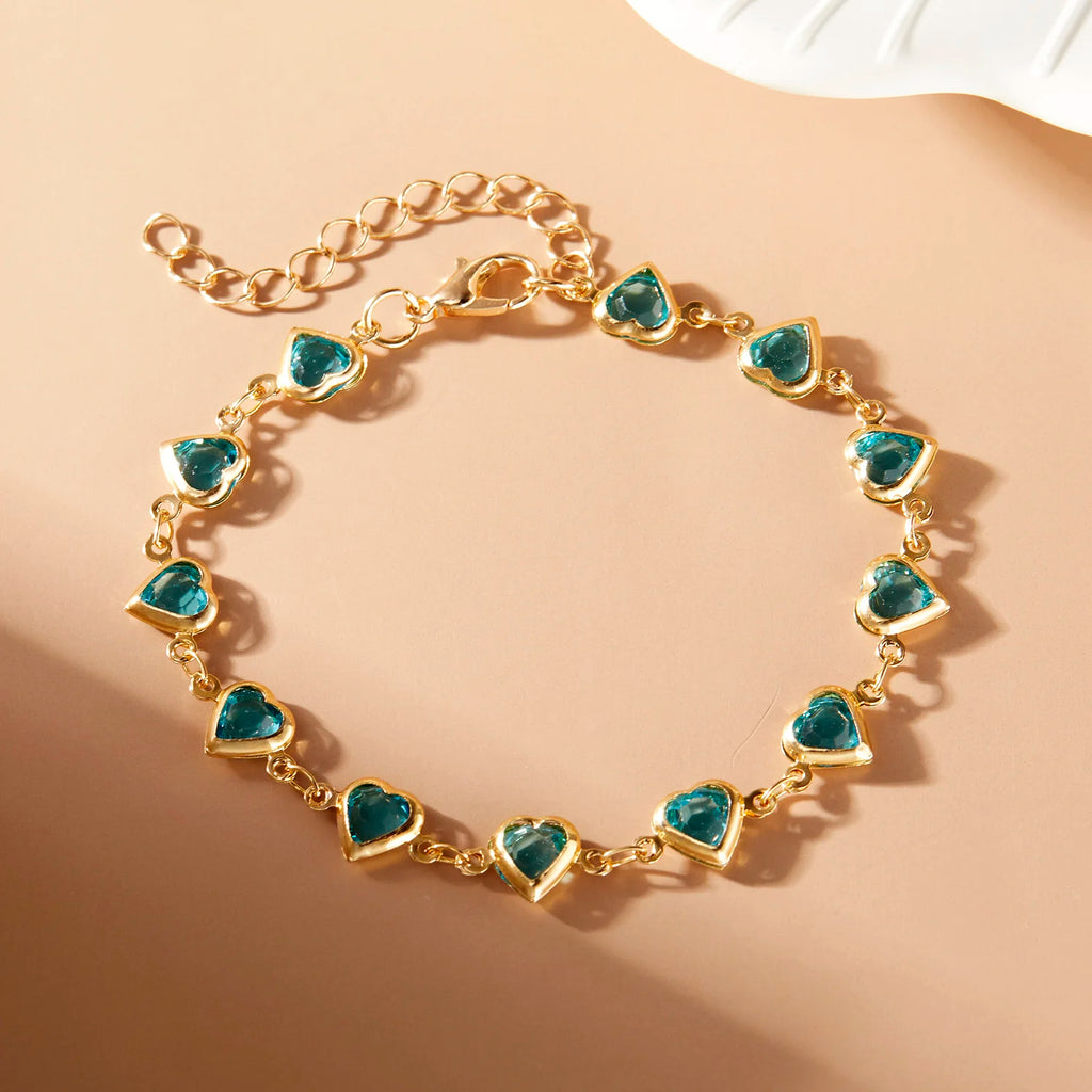 Elegant Red Crystal Zircon Metal Chain Bracelets for Women Colorful Heart Bracelets Party Wedding Girl Wrist Jewelry Gift