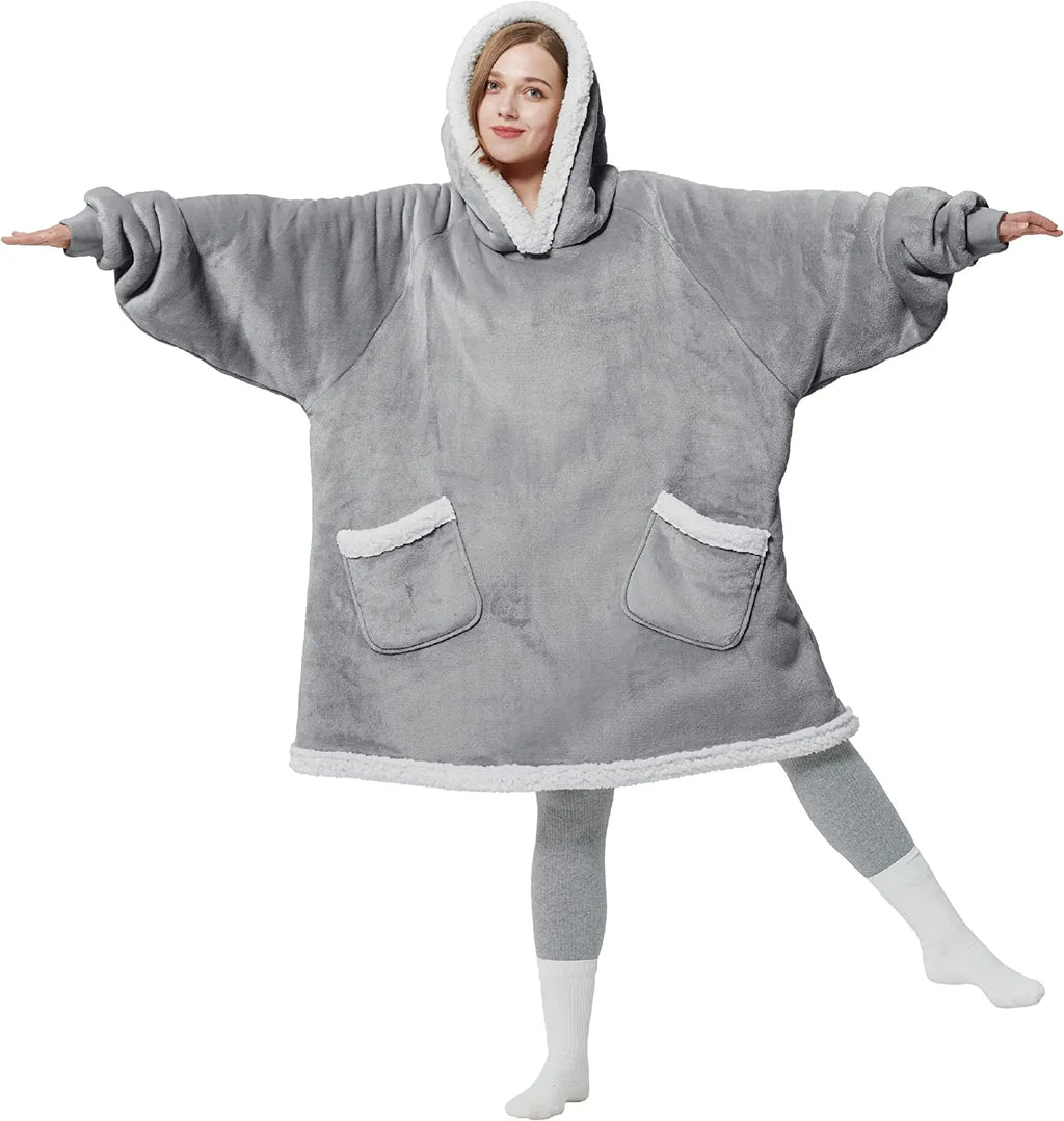 Wearable Blanket Hoodie Sherpa Fleece Hooded Blanket for Adult as A Gift Warm Comfortable Blanket Sweatshirt with Giant Pocket