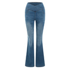 Stretch Denim Flared Pants Womens' Shiny High-Waist Denim Pants Lightweight Flare Jeans Slimming Fit Ladies' Trousers Ropa Mujer