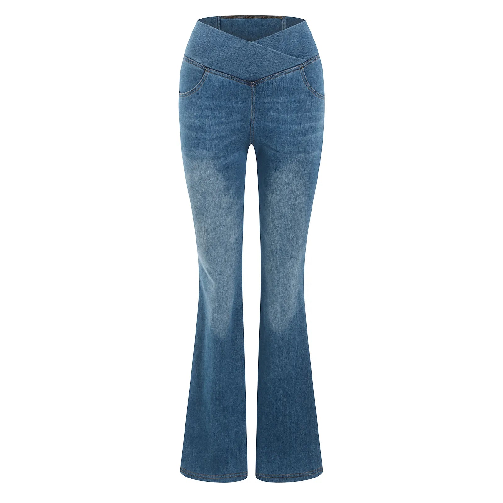 Stretch Denim Flared Pants Womens' Shiny High-Waist Denim Pants Lightweight Flare Jeans Slimming Fit Ladies' Trousers Ropa Mujer