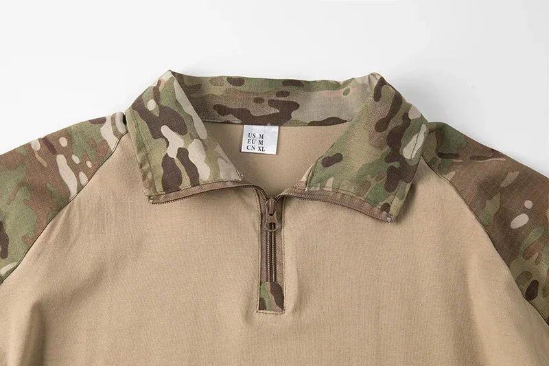 Outdoor Tactical Hiking T-Shirts Men Combat Military Army CP Camouflage Long Sleeve Hunting Climbing Shirt Cotton Sport Clothes