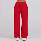 Solid Two-piece set Women Fashion Long Sleeve Zipper Sweater Pullover Tie up Pocket Wide Leg Pant Suit Loose Casual Sport Sets