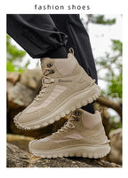 Men's Thick-Soled High-Top Boots, Non-Slip and Wear-Resistant, Suitable for Outdoor Hiking and Everyday Casual Wear