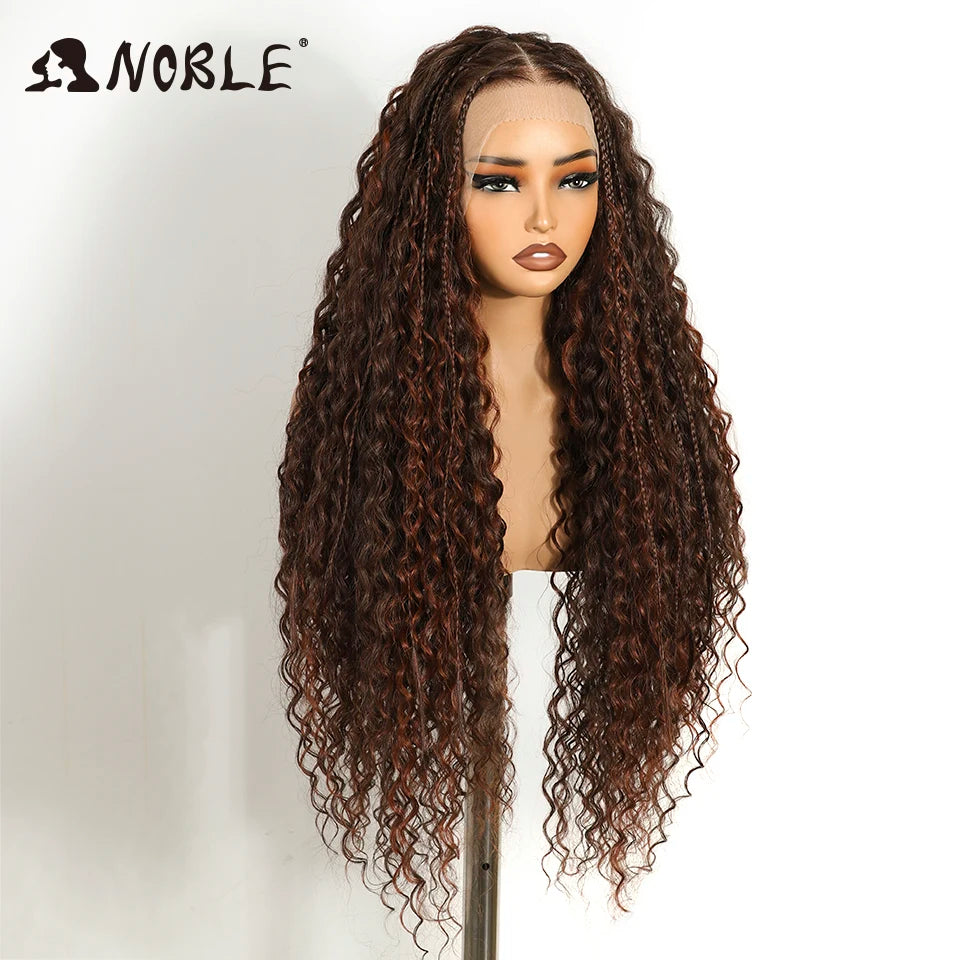 Noble Synthetic Lace Frontal Wig Twist Braided Wigs 13X4 Box Braided Lace Wig For Black Women Faux Locs Wig Goddess Braids Wigs