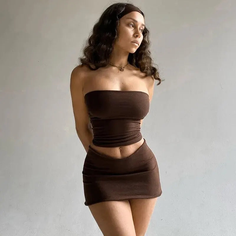 Hawthaw Women 2026 Summer Tube Tops Mini Skirts Party Club Two Piece Matching Sets Vacation Outfits Wholesale Items For Business Secondary image