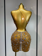 Sexy Sparkly Diamond Backless Short Dress 2026 Women Sleeveless Mesh See Through Evening Birthday Gown Singer Stage Outfit