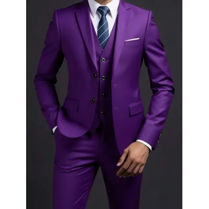 Suit (Blazer+ Vest + Trousers) Men's Fashionable Gentleman Business British Style Solid-color Banquet Host Casual Wedding Suit Secondary image