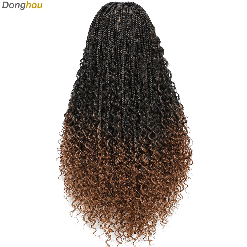 Donghou 24Inch Lace Front Boho Braided Wigs for Women Knotless Braid Wig Natural Hairline Box Braid wigs Premium Lightweight Wig