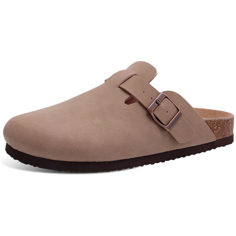 Comwarm Men Suede Clogs Slippers Classic Cork Footbed Mules Women Cozy Fashion Clogs Shoes With Arch Support Men Beach Sandals