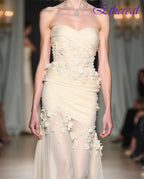 Customized See Through Chiffon Strapless Evening Dress High Quality Flowers Prom Dresses Delicate Special Occasion Gowns