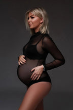 Sexy Deep V-neck Tulle Maternity Dresses Lace Hollow Horn Long-sleeved Feather Trailing Dress Photo Photography Props Vestidos