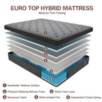 9" Twin Full King Queen Size Mattress in a Box Hybrid Spring Memory Foam,Euro Top Mattresses Medium Firm for Motion Isolat