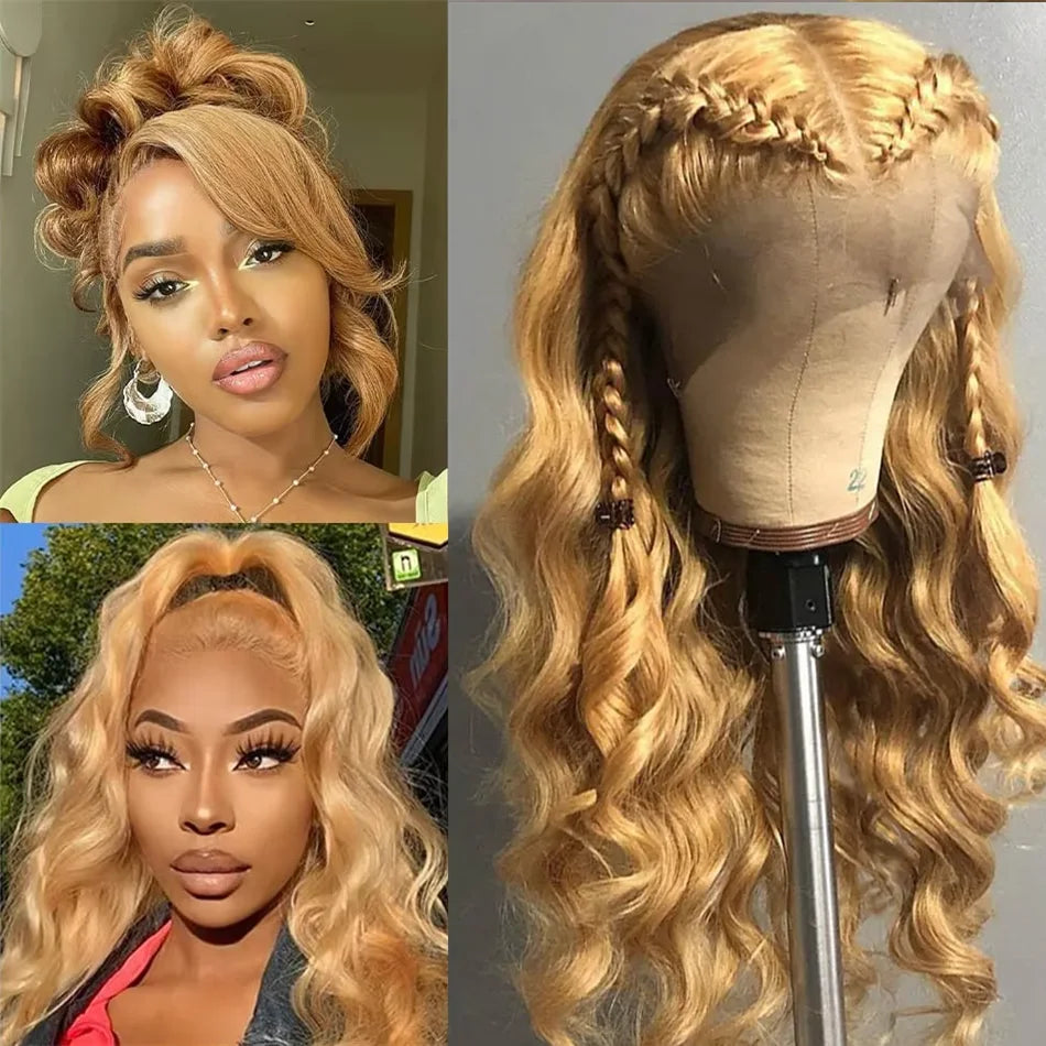 13x6 HD Body Wave Honey Blonde Lace Front Human Hair Wig For Women Colored #27 13x4 Transparent Lace Frontal Wigs Pre Plucked Main image