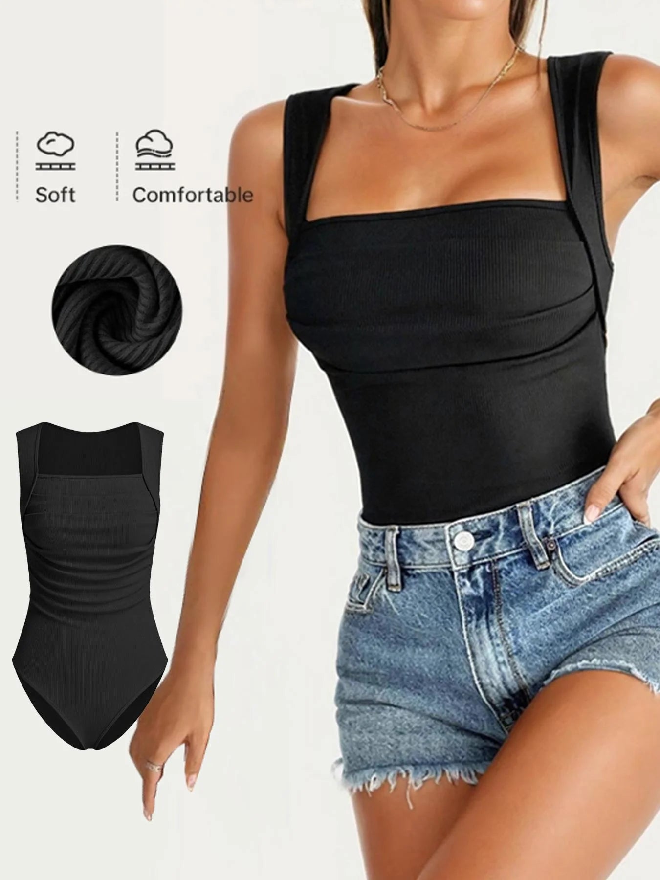 Women's Slim-Fit One-Piece Swimsuit, Casual Summer Swimwear, Plain Color Bathing Suit, Comfortable Moderate Fabric, Ideal for Be Main image