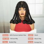 Synthetic Full Lace Bantu Braids Wig with Baby Hair 14Inch Natural Lace Front Braided Wig Handmade Cornrow Braid for Black Women