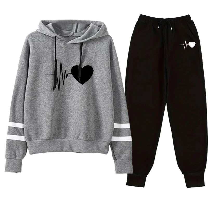 2026 Womens Tracksuit Print Casual Sweatshirt Sweatpants 2 Pcs Set Daily Sports Jogging Woman Clothing Quality Street Sportswear