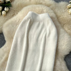 Fluffy Fuzzy Knit Midi Skirt For Women High Waist Slimming Straight Long Skirt Warm Soft Imitation Mink Cashmere Skirt SK604